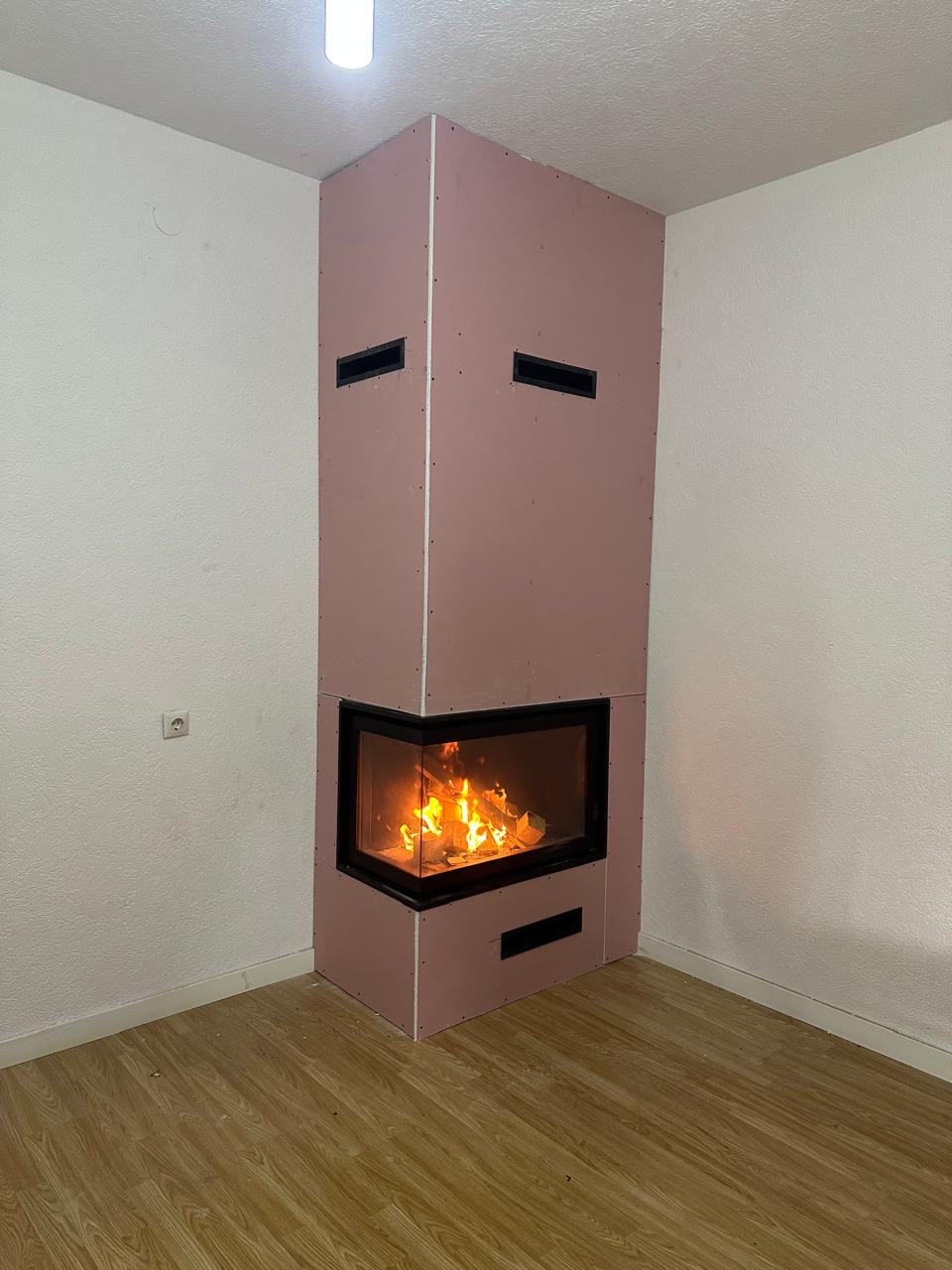Kamin L këndor me një hapje